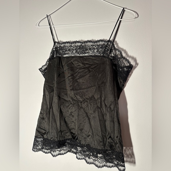 vintage black lace trim square neck camisole made in usa size medium - Picture 2 of 3